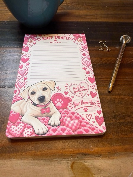Pretty in Pink notepad featuring Annabelle